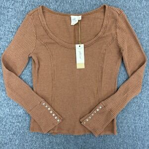 NEW White Crow Waffle Knit Top XL Brown Rust Long Sleeve Boho Shirt Indie